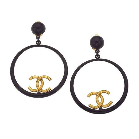 black and white chanel hoop earrings|cheap chanel hoop earrings.